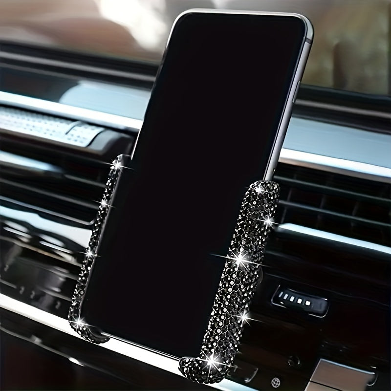 1pc New Car Phone Holder with Artificial Diamond Car-mounted Phone Holder, Cute Dual-function Air Outlet Navigation, Air Outlet Car-mounted Holder